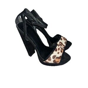 ASOS Platform Heeled Animal Print Sandal Faux Suede Size 5